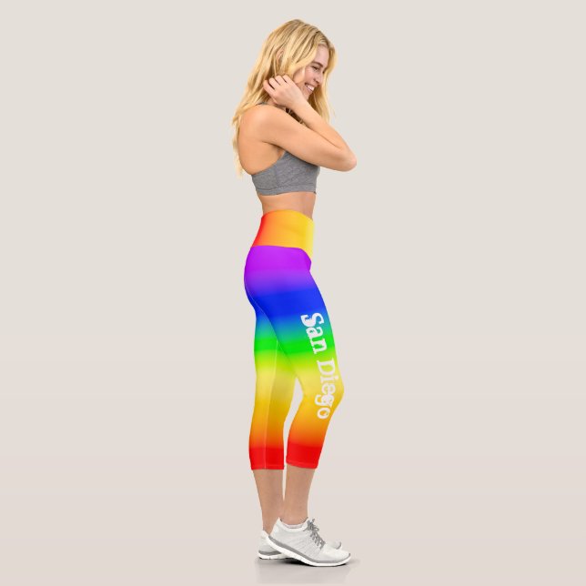 San Diego Pride Rainbow Flag LGBT Ombre Stripes Capri Leggings (Right)