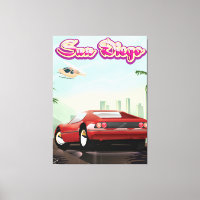 San Diego red sport car 1988 travel poster