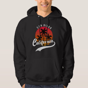 San Diego Retro Sunset And Palm Trees Black Hoodie