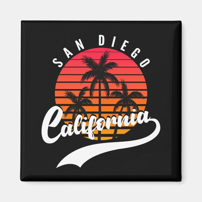 San Diego Retro Sunset And Palm Trees Magnet (Front)