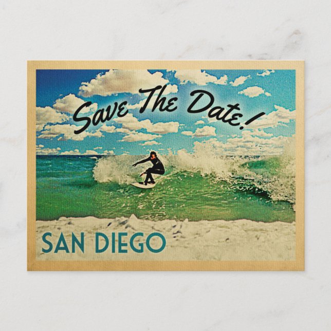 San Diego Save The Date California Surfing Announcement Postcard (Front)