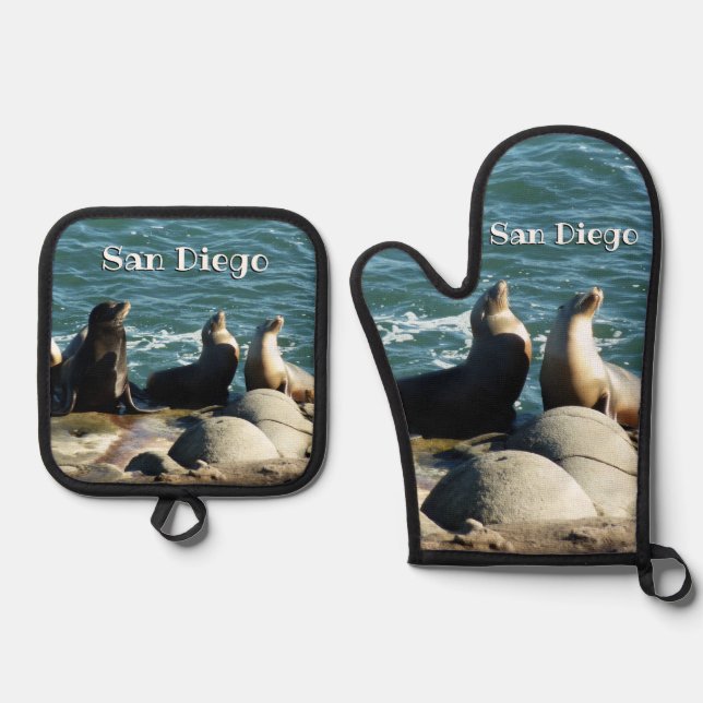 San Diego Sea Lions Oven Mitt & Pot Holder Set (Front)