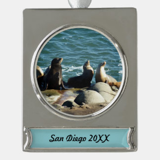 San Diego Sea Lions Silver Plated Banner Ornament