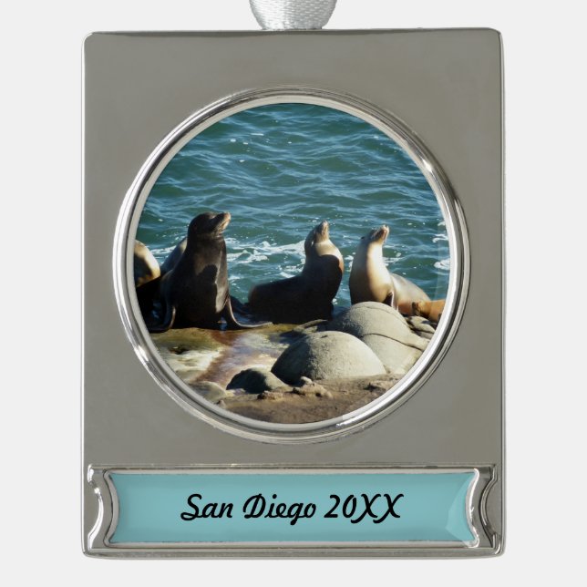 San Diego Sea Lions Silver Plated Banner Ornament (Front)