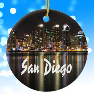 San Diego Skyline at night Ceramic Tree Decoration