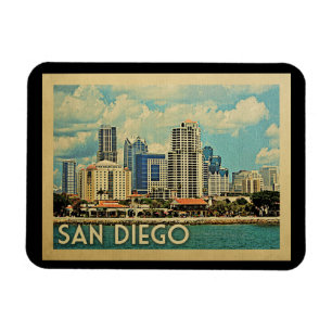 San Diego Skyline California Vintage Travel Magnet