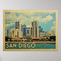 San Diego Skyline California Vintage Travel
