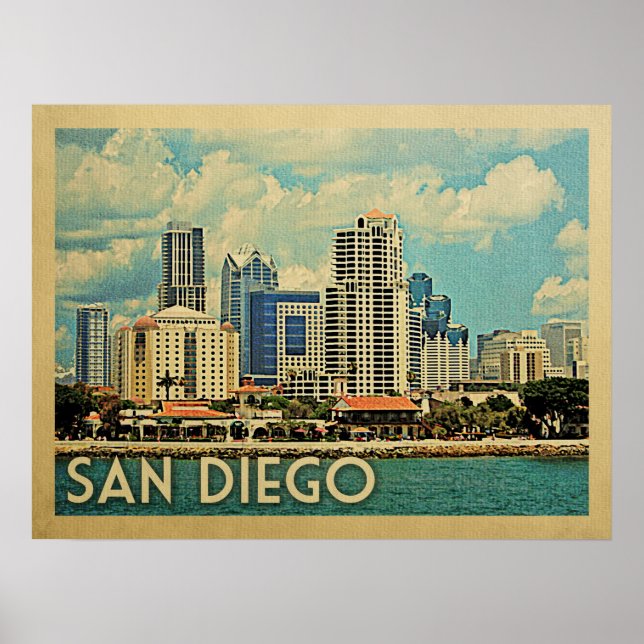 San Diego Skyline California Vintage Travel Poster (Front)