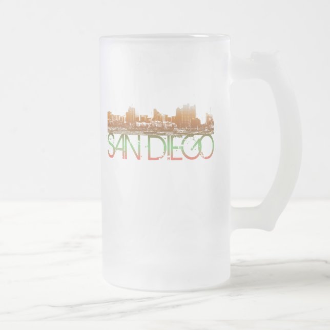 San Diego Skyline Design Frosted Glass Beer Mug (Right)
