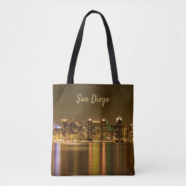 San Diego Skyline Night California Souvenir Tote Bag (Front)