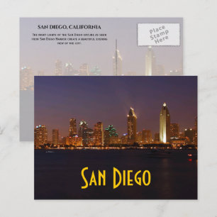 San Diego Skyline Night Lights from San Diego Bay Postcard