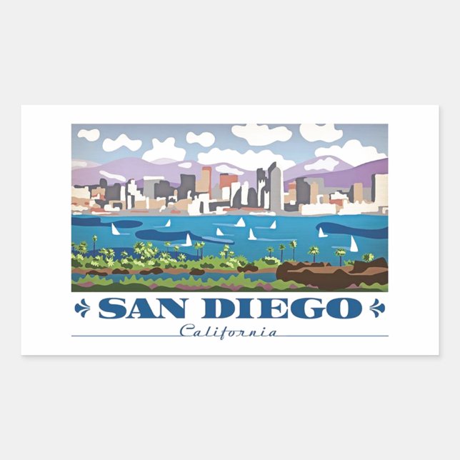 San Diego Skyline Rectangular Sticker (Front)