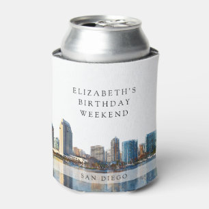 San Diego Skyline Watercolor Birthday Weekend Can Cooler