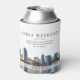 San Diego Skyline Watercolor Girls Weekend Can Cooler