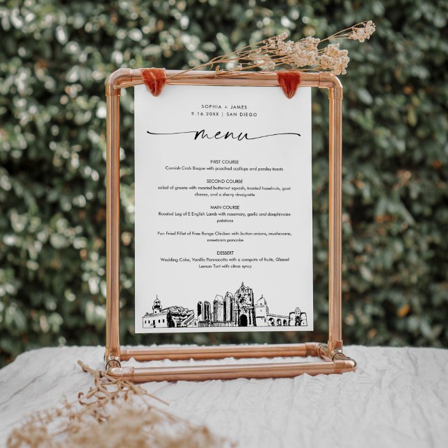 San Diego Skyline Wedding Dinner Menu Card 5x7 (Creator Uploaded)