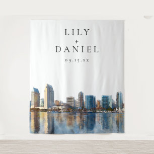 San Diego Skyline Wedding Photo Backdrop Tapestry