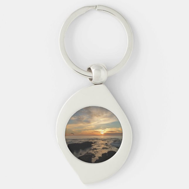 San Diego Sunset I California Seascape Key Ring (Front)