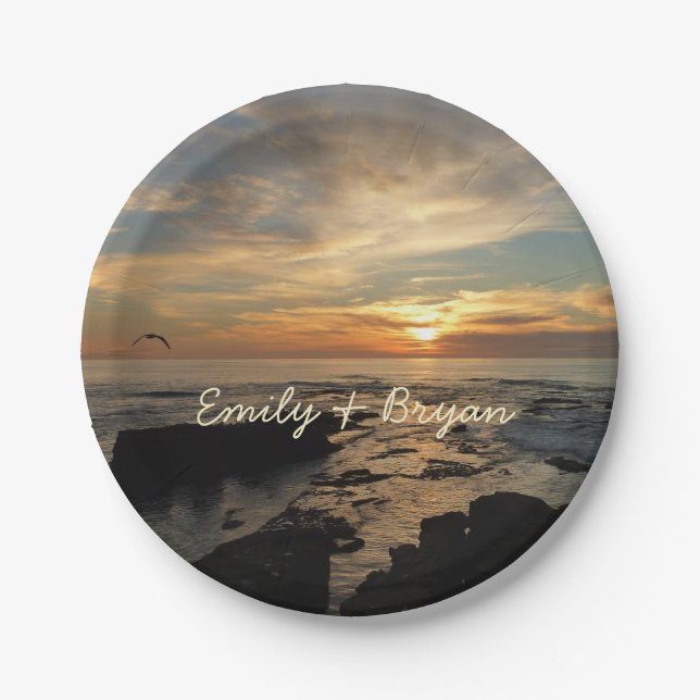 San Diego Sunset I California Seascape Paper Plate (Front)