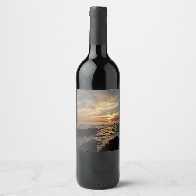 San Diego Sunset I California Seascape Wine Label (Front)