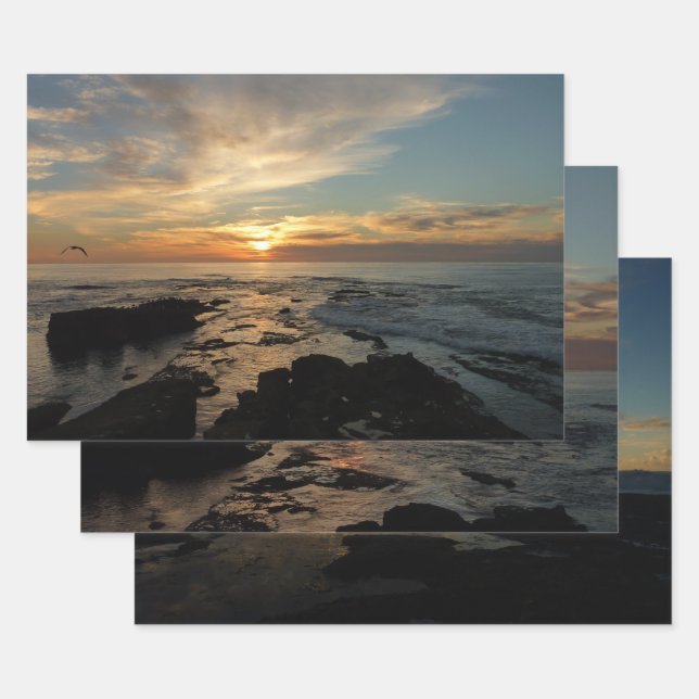 San Diego Sunset I California Seascape Wrapping Paper Sheet (Set)