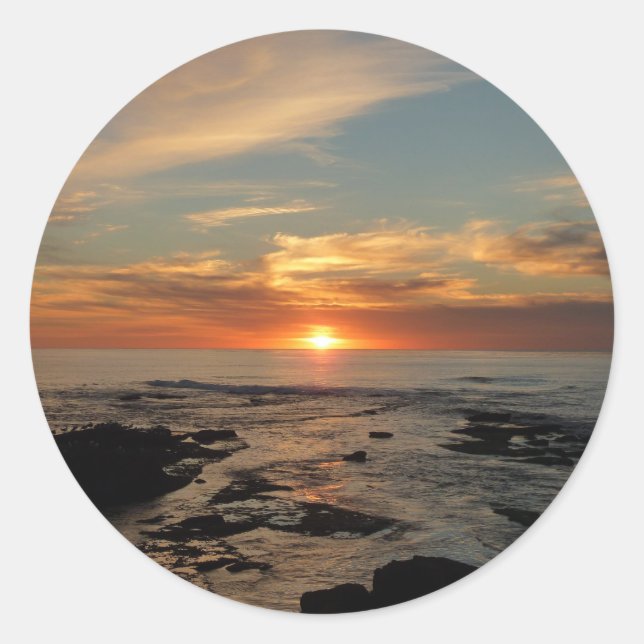 San Diego Sunset II California Seascape Classic Round Sticker (Front)