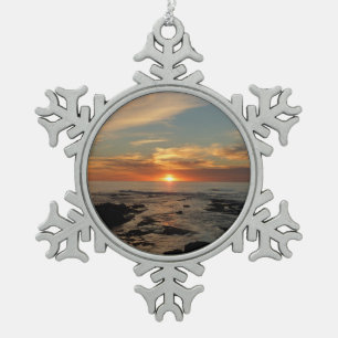 San Diego Sunset II California Seascape Snowflake Pewter Christmas Ornament
