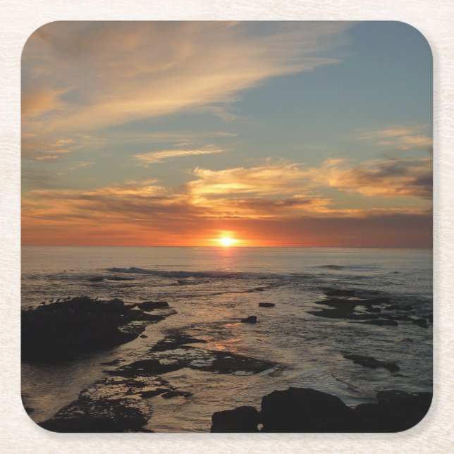 San Diego Sunset II California Seascape Square Paper Coaster (Front)