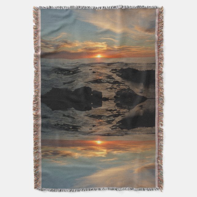 San Diego Sunset II California Seascape Throw Blanket (Front Vertical)