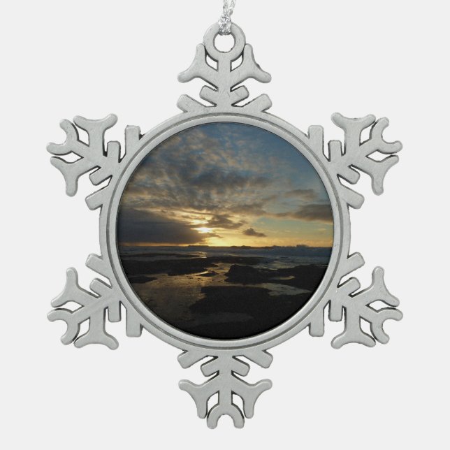 San Diego Sunset III Stunning California Landscape Snowflake Pewter Christmas Ornament (Front)