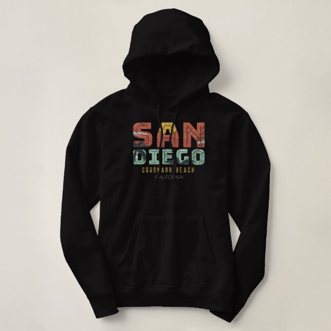 San Diego Surfing Coronado Beach California Retro  Hoodie (Design Front)