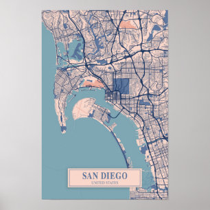 San Diego United States Breezy City Map Travel Poster
