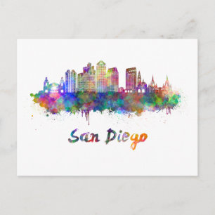 San Diego V2 skyline in watercolor Postcard