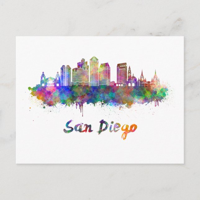 San Diego V2 skyline in watercolor Postcard (Front)