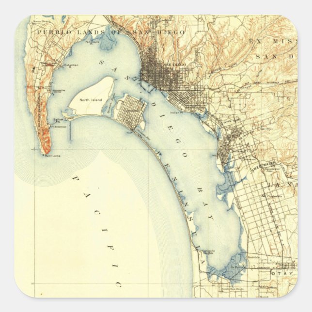 San Diego Vintage Map Square Sticker (Front)