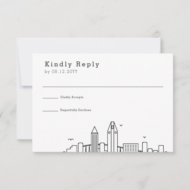San Diego Wedding | Stylised Skyline RSVP Card (Front)