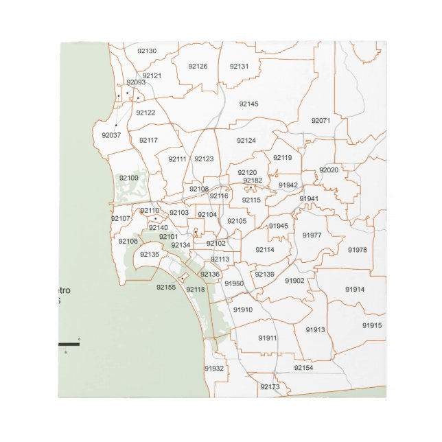 San Diego Zip Code Map Notepad (Front)