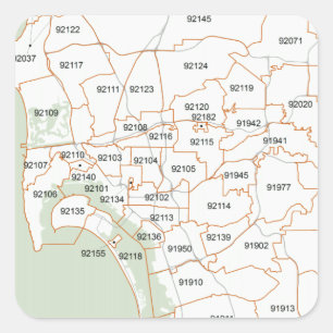 San Diego Zip Code Map Square Sticker