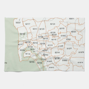 San Diego Zip Code Map Tea Towel