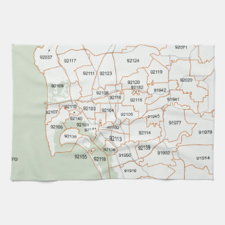 San Diego Zip Code Map Tea Towel