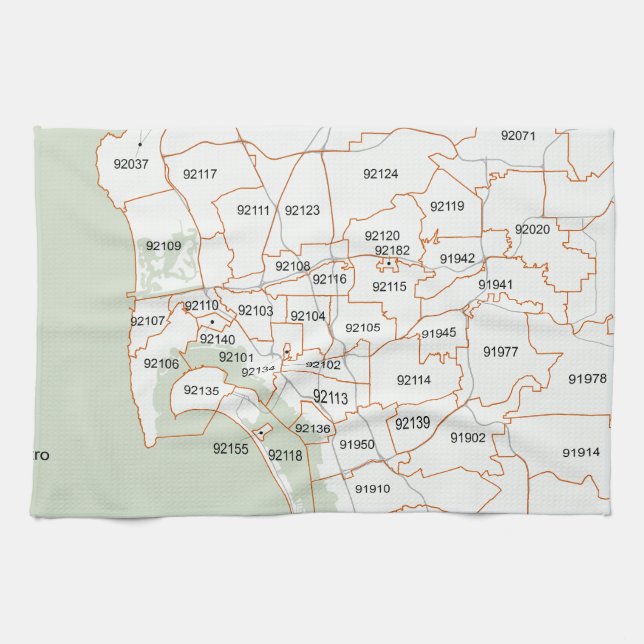 San Diego Zip Code Map Tea Towel (Horizontal)