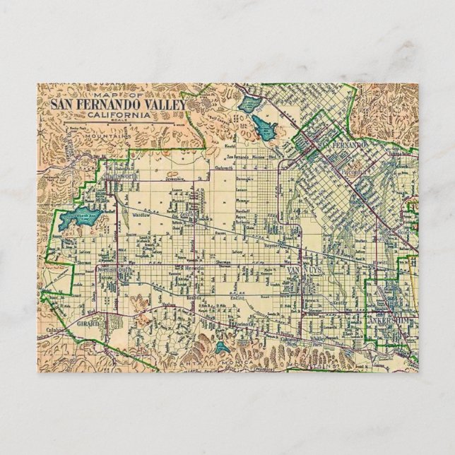 San Fernando Valley Map  Postcard (Front)