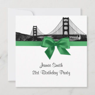 San Fran Skyline Etched BW Dark Jade SQ Birthday Invitation