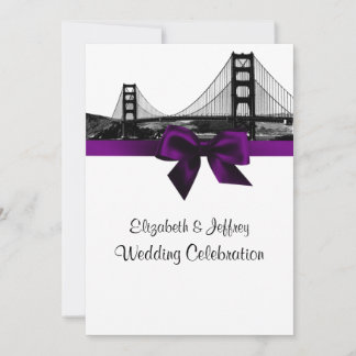 San Fran Skyline Etched BW Purple Wedding Invitation