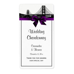 San Fran Skyline Etched BW Purple Wine Label
