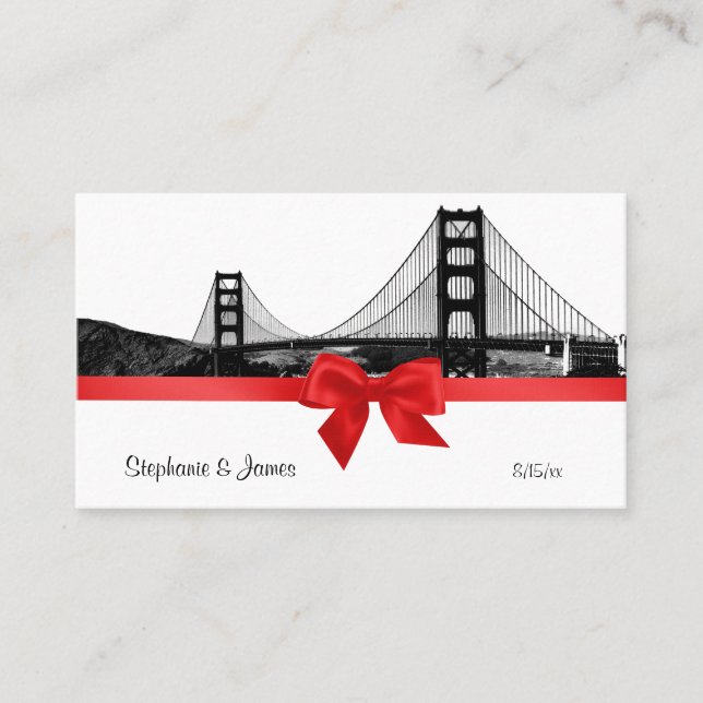 San Fran Skyline Etched BW Red Escort Cards (Front)