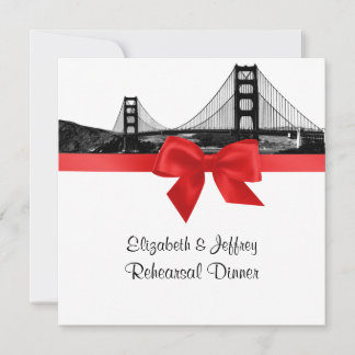 San Fran Skyline Etched BW Red SQ Rehearsal Dinner Invitation