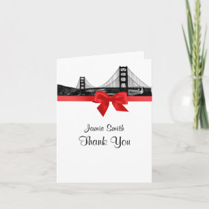 San Fran Skyline Etched BW Red Thank You #2 Card