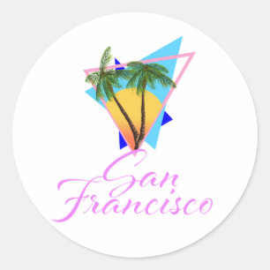 San Francisco 80s palm Postcard Classic Round Sticker