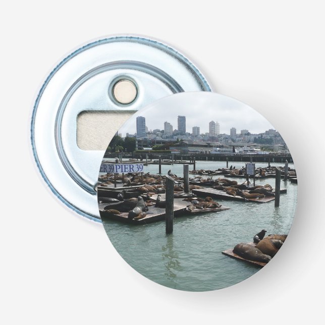San Francisco and Pier 39 Sea Lions City Skyline Bottle Opener (Front)