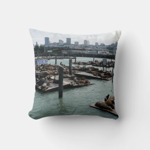 San Francisco and Pier 39 Sea Lions City Skyline Cushion